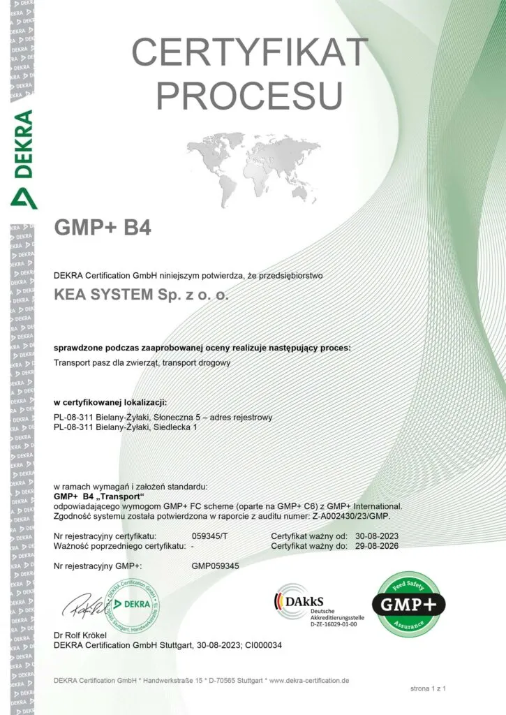 Certyfikat GMP+ B4